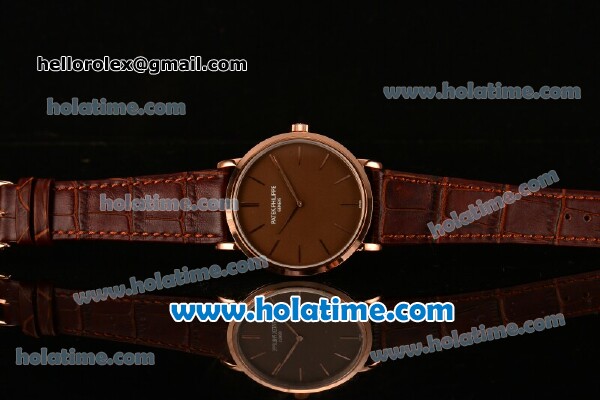 Patek Philippe Calatrava Miyota OS2035 Quartz Rose Gold Case with Brown Dial and Stick Markers - Click Image to Close